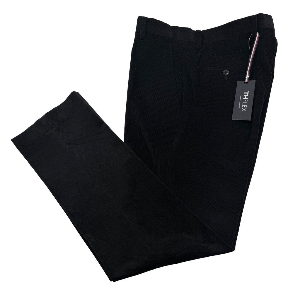 $95 NEW TOMMY HILFIGER Mens 32x32 Solid Black Super Soft Cotton Corduroy Pants